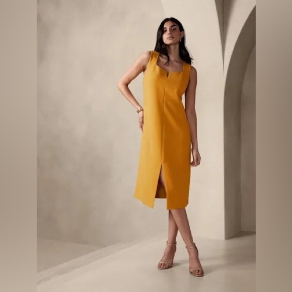 NWT Split-Neck Sheath Midi Dress
